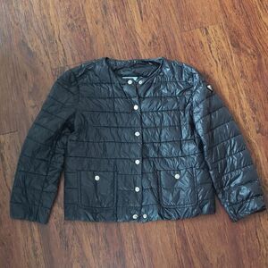Prada Women's Black Quilted Down Puffer Jacket Size 42 Chic Feminine Cozy Winter